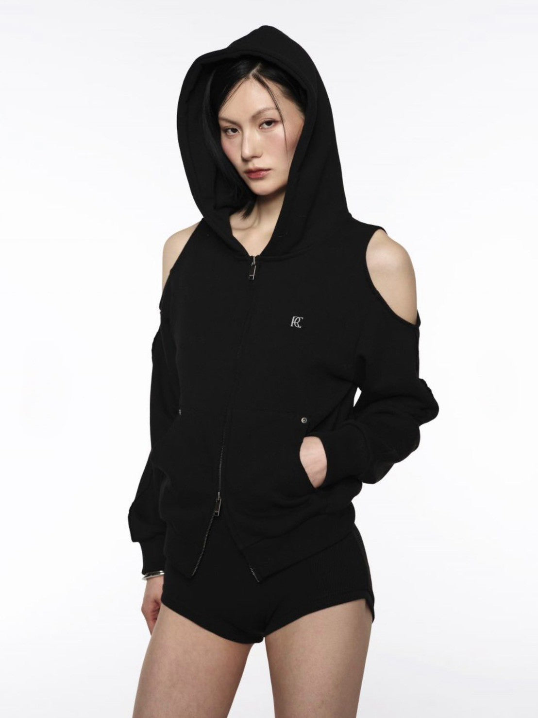 【ROCK CAKE】Offset Cutout Zip Up Hoodie
