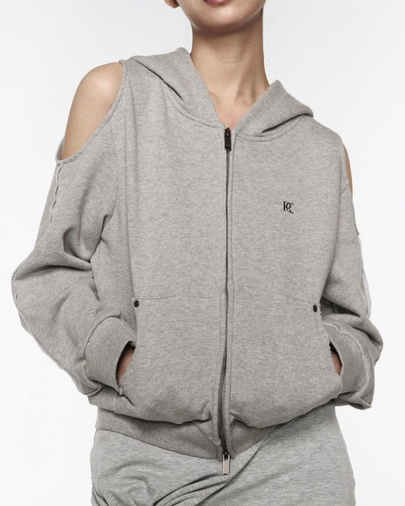 【ROCK CAKE】Offset Cutout Zip Up Hoodie