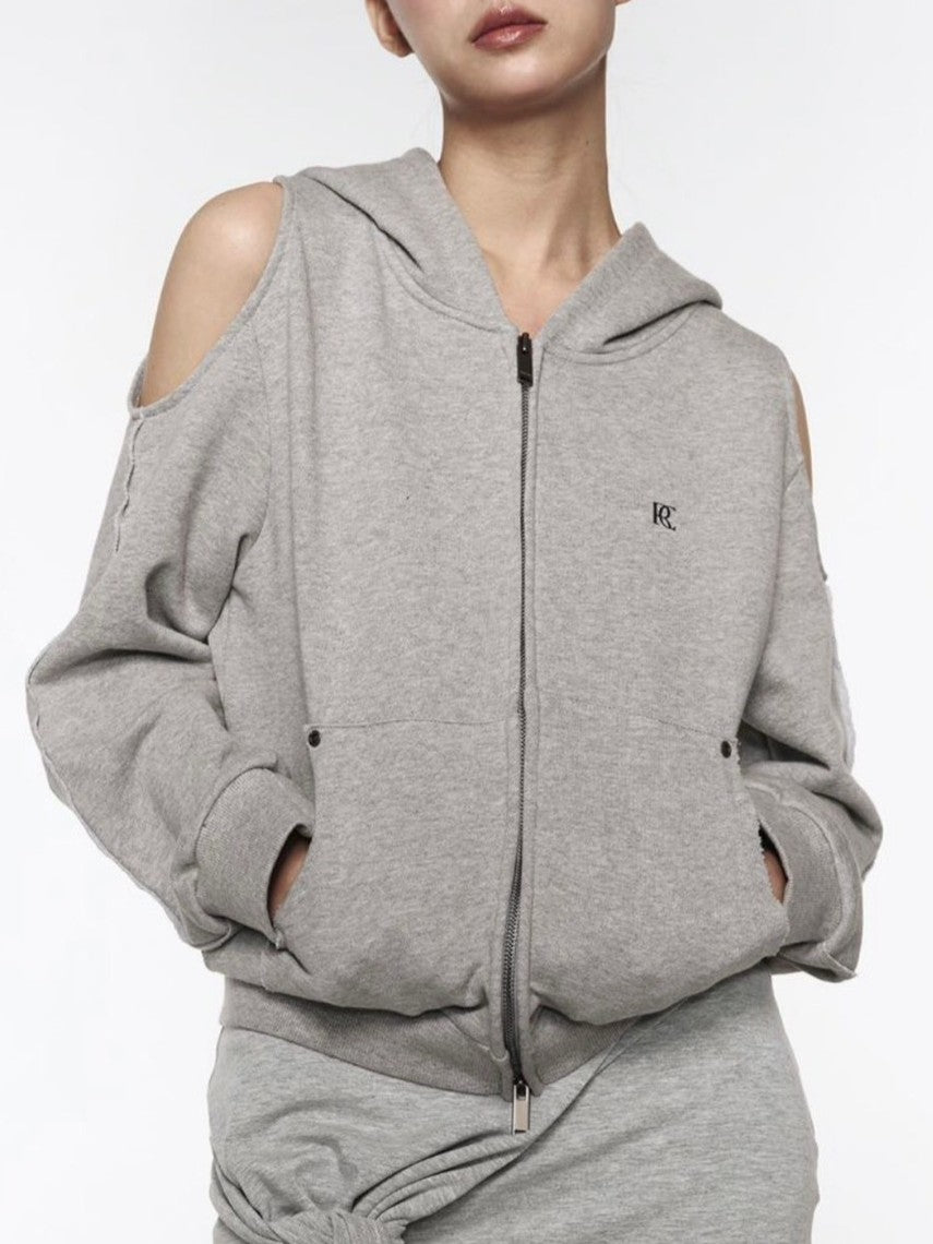 【ROCK CAKE】Offset Cutout Zip Up Hoodie