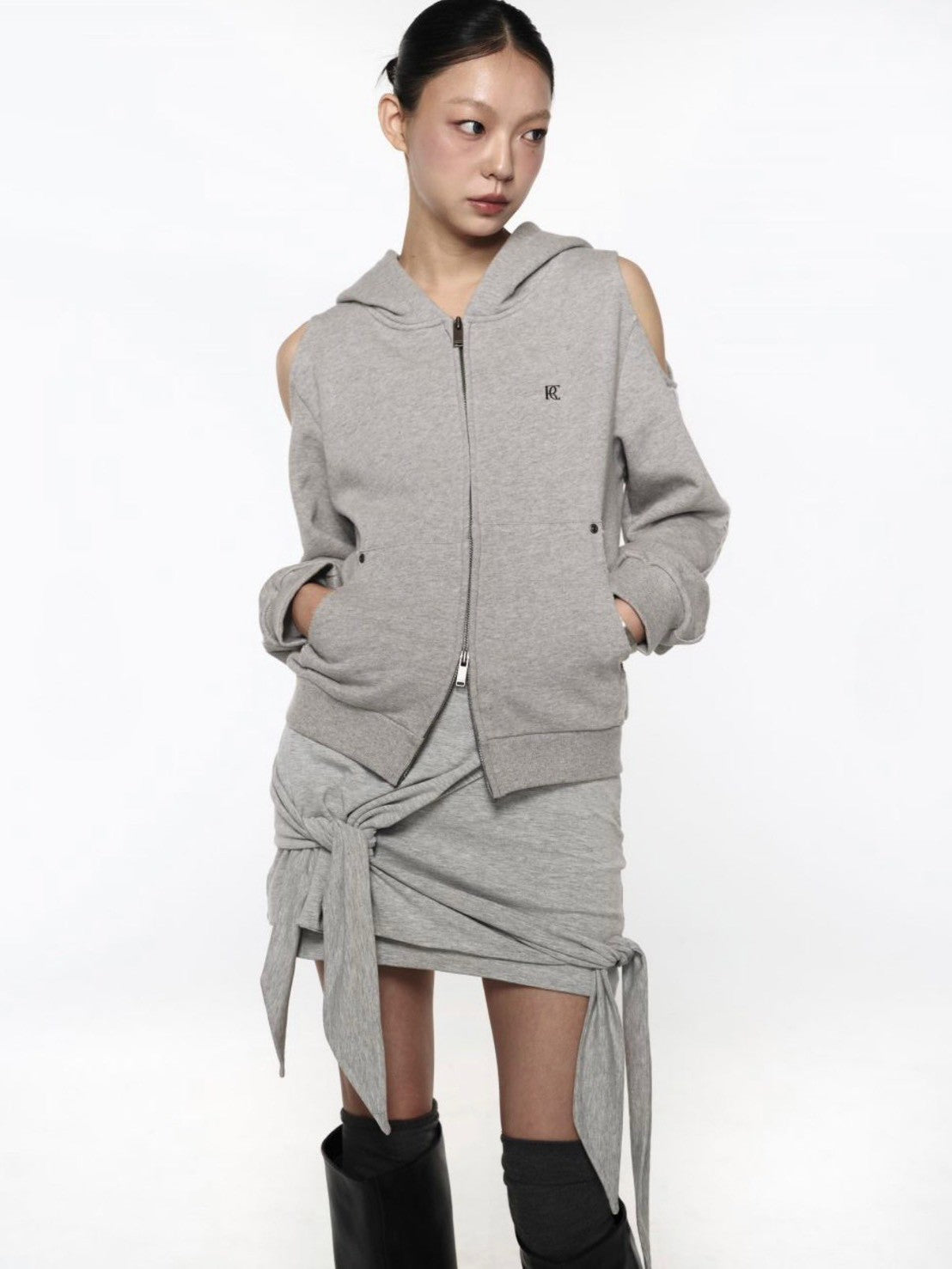 【ROCK CAKE】Offset Cutout Zip Up Hoodie
