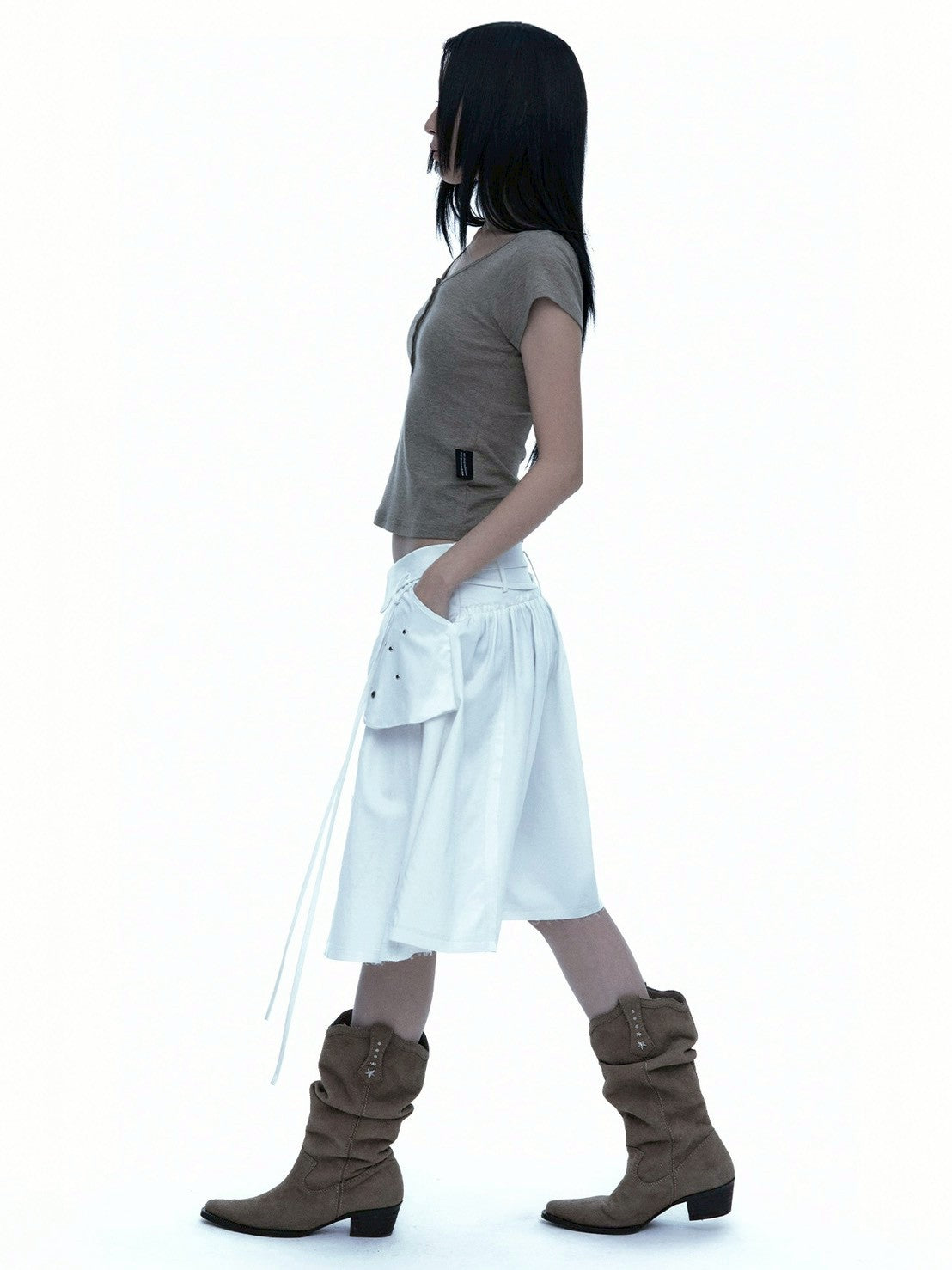 【ROUGH NECK】Out Pocket Pleated Skirt