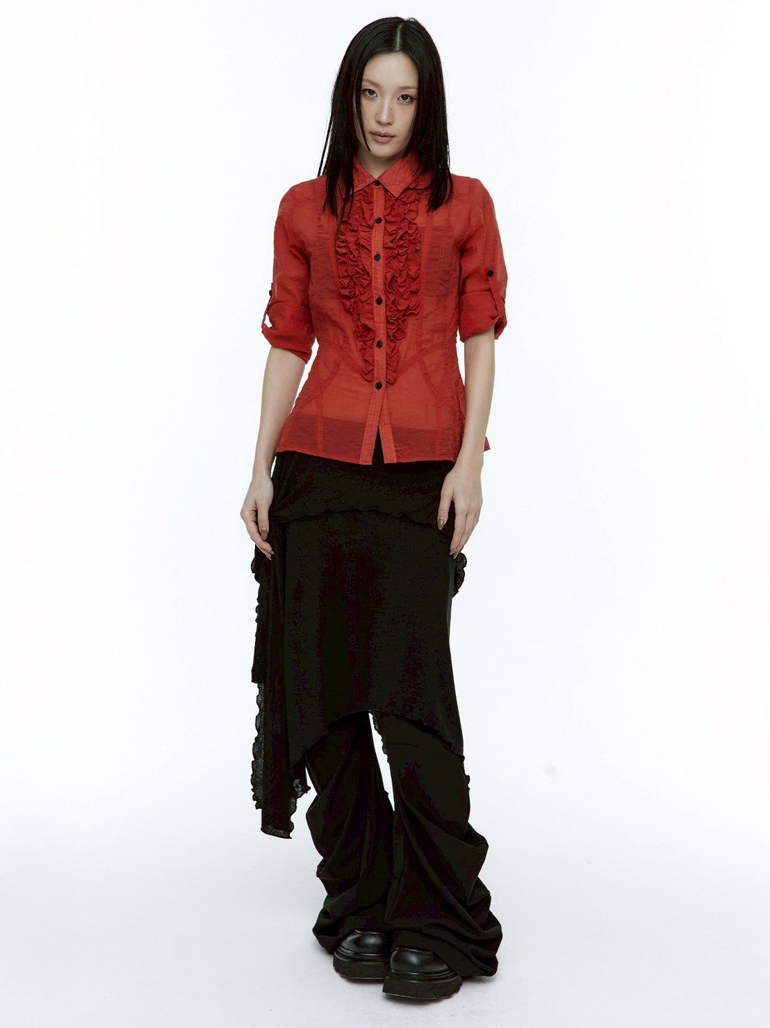 【ROUGH NECK】
Unbalanced Tie Knit Skirt