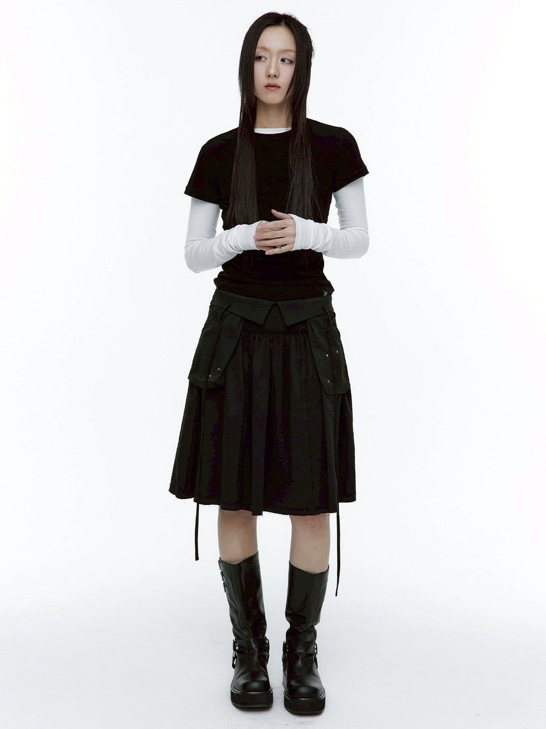 【ROUGH NECK】Out Pocket Pleated Skirt