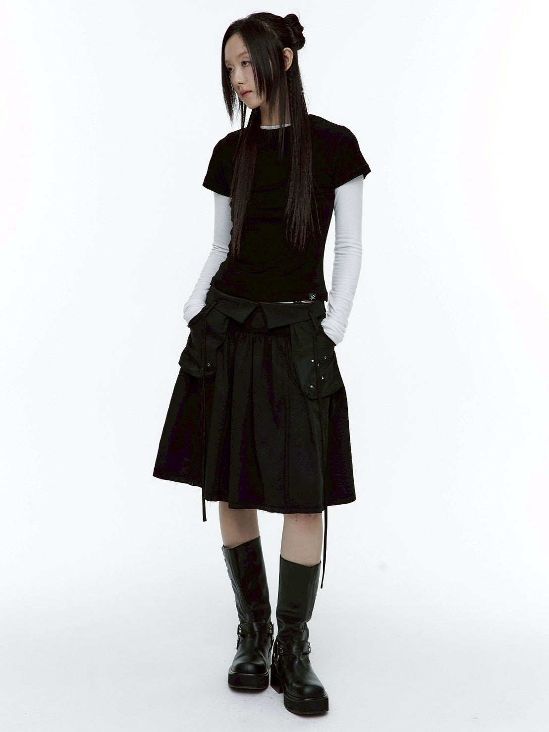 【ROUGH NECK】Out Pocket Pleated Skirt