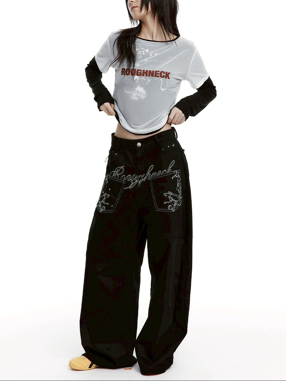 【ROUGH NECK】
Backflare Curved Pants