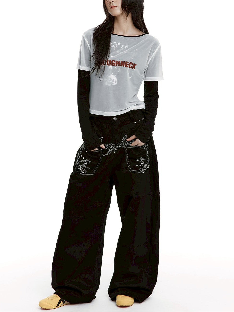 【ROUGH NECK】
Backflare Curved Pants