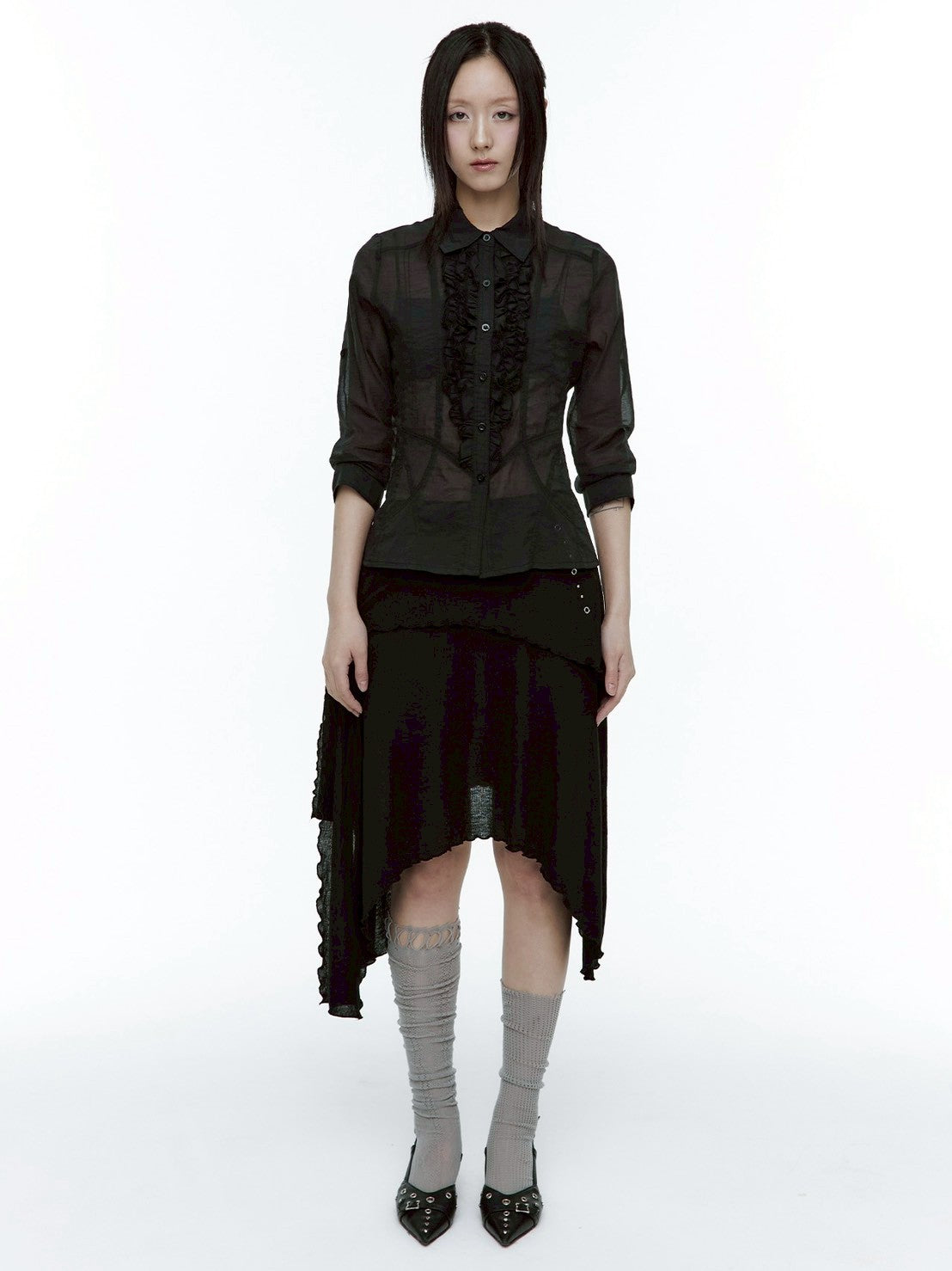 【ROUGH NECK】
Unbalanced Tie Knit Skirt