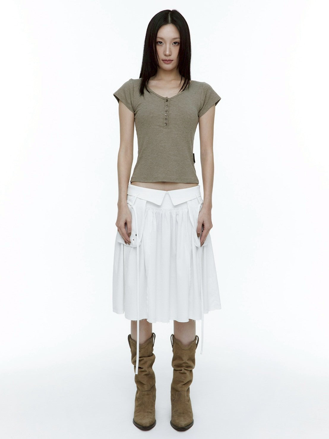 【ROUGH NECK】Out Pocket Pleated Skirt