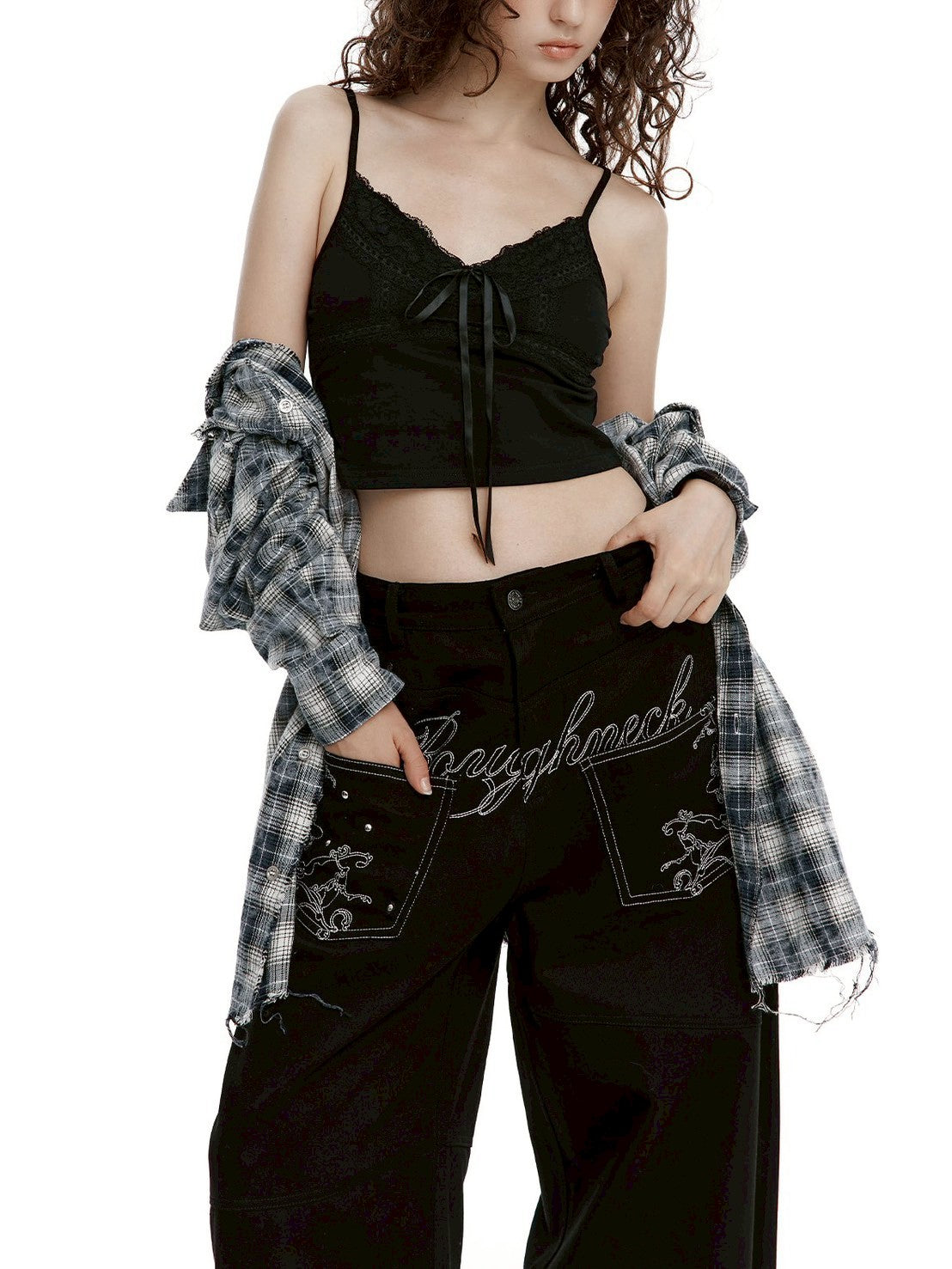 【ROUGH NECK】
Backflare Curved Pants