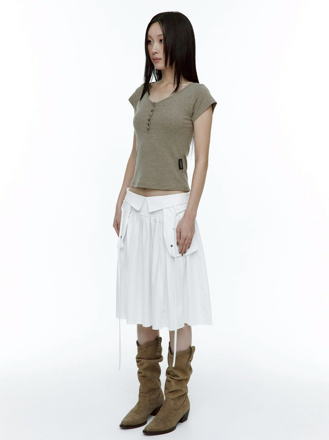 【ROUGH NECK】Out Pocket Pleated Skirt