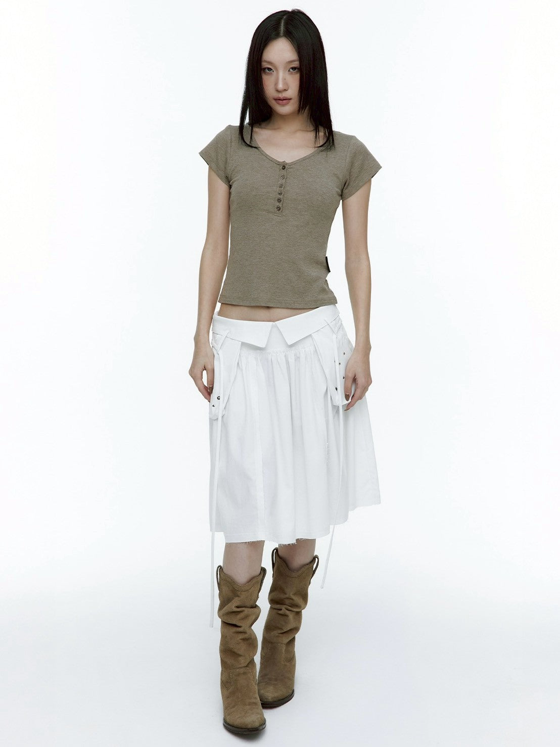 【ROUGH NECK】Out Pocket Pleated Skirt