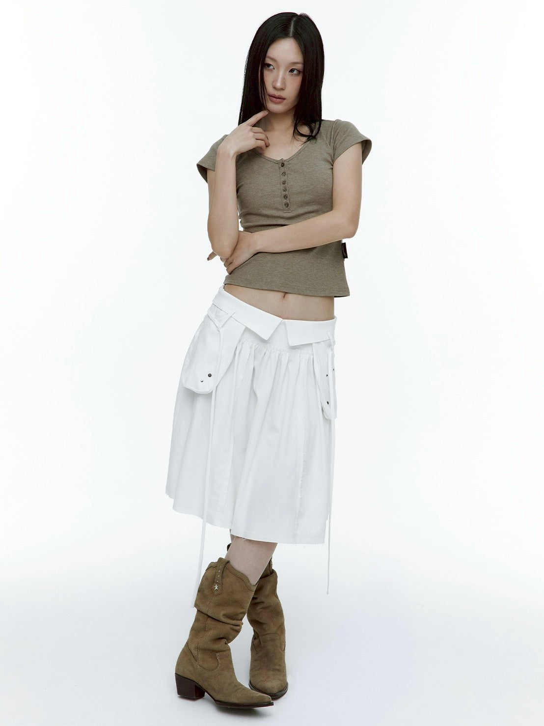 【ROUGH NECK】Out Pocket Pleated Skirt