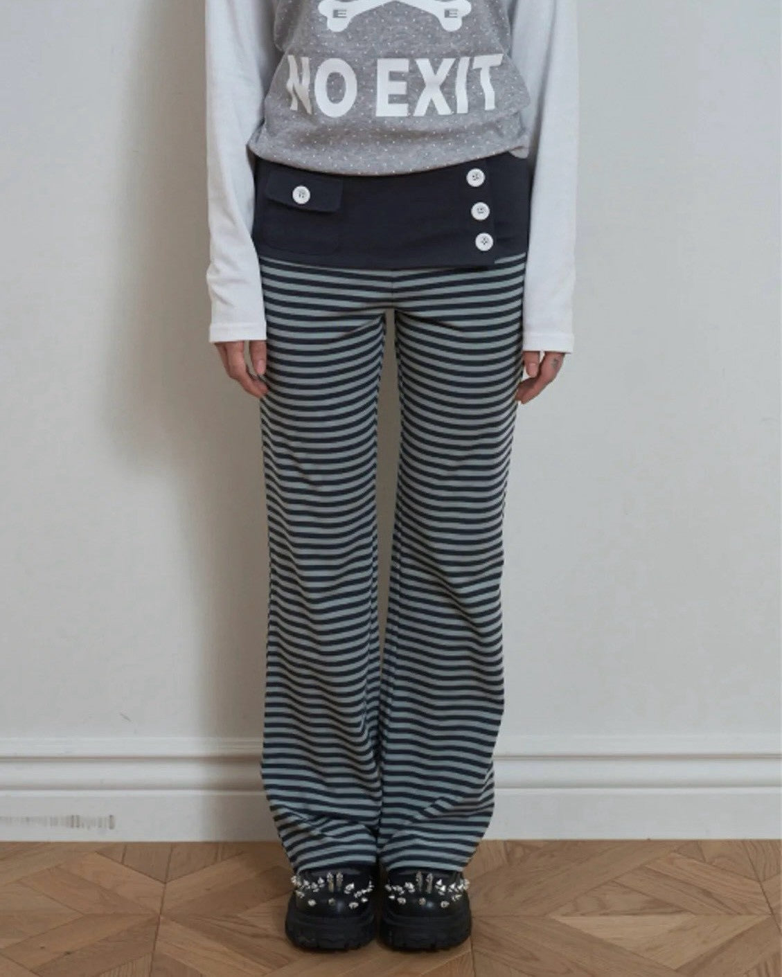【SETUP-EXE】SKULL LOGO STRIPE FLARE PANTS