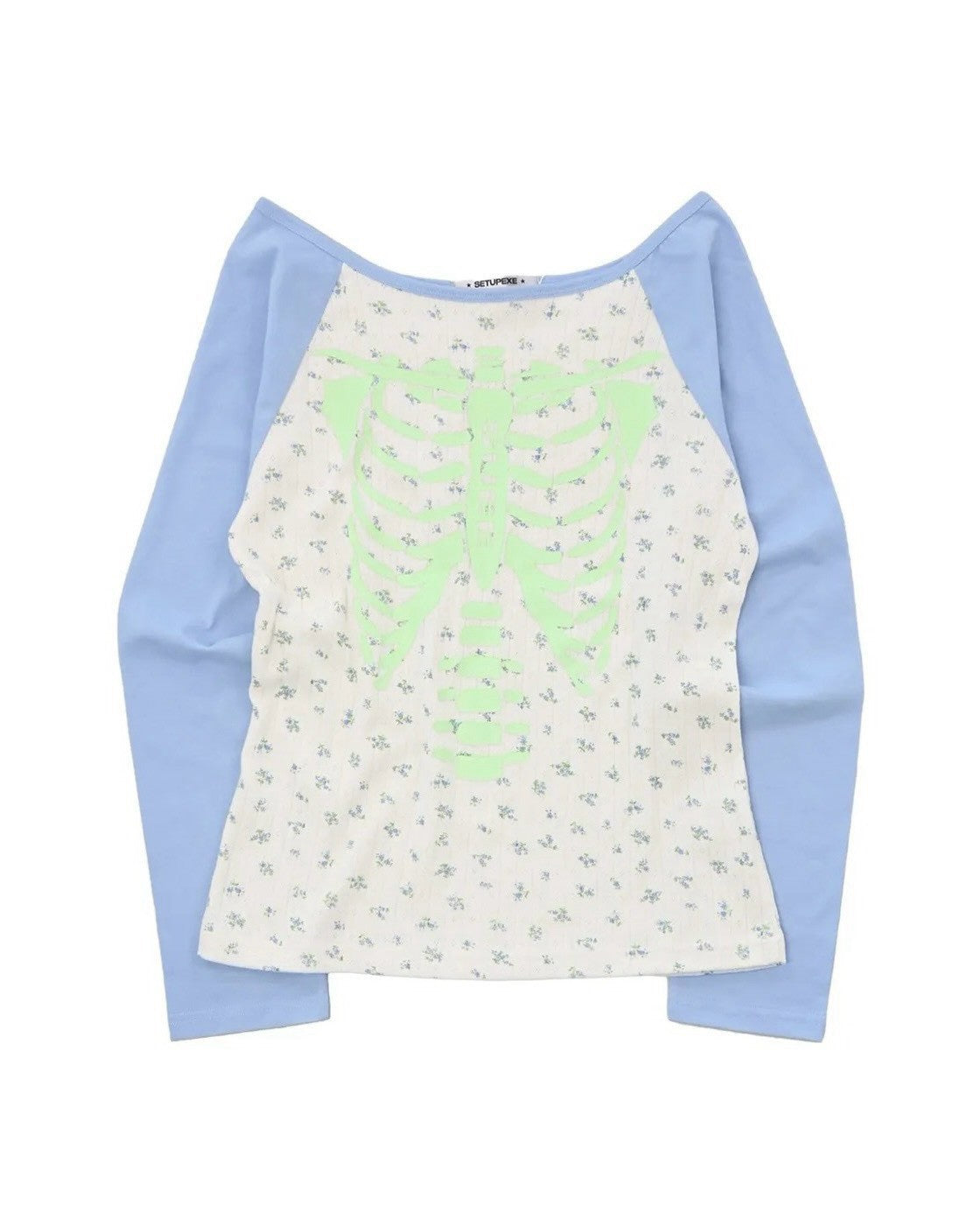 【SETUP-EXE】SKELETON RAGLAN FLOWER TOP