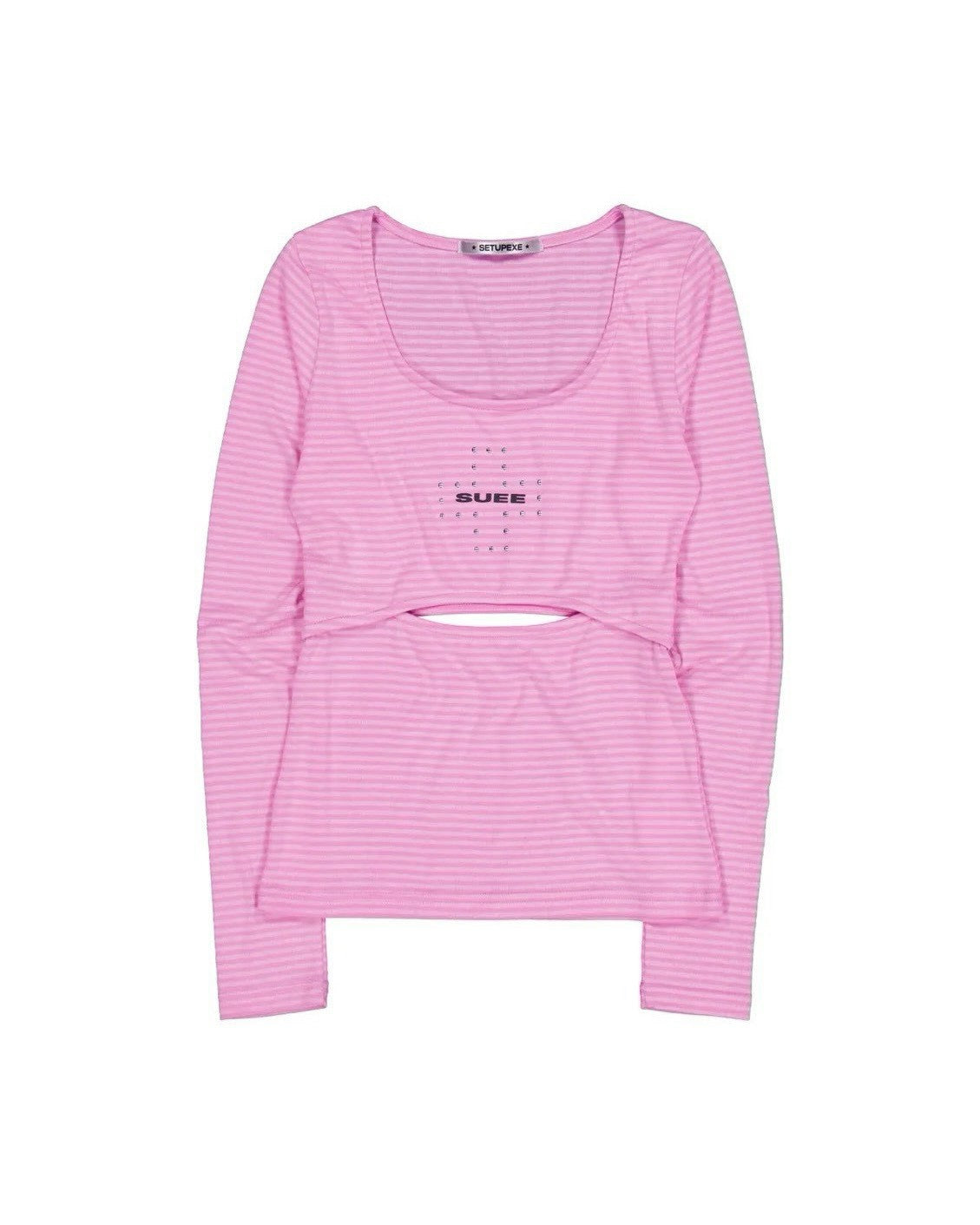 【SETUP-EXE】STRIPED U-NECK SLIT TEE