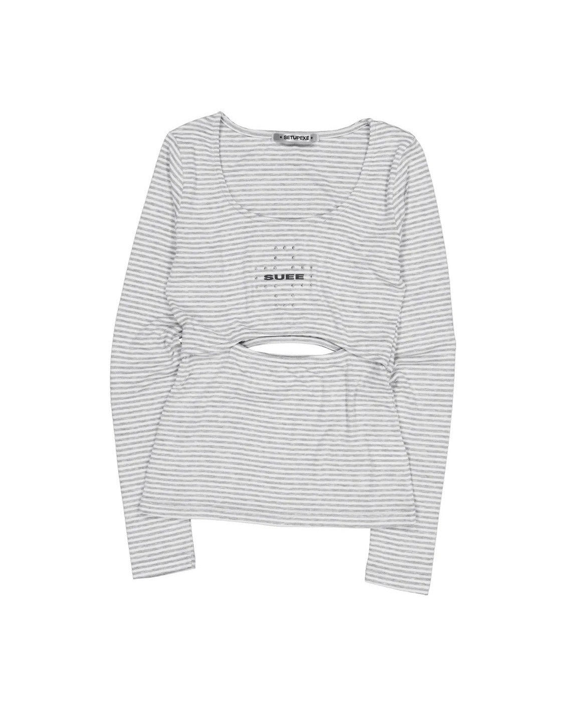 【SETUP-EXE】STRIPED U-NECK SLIT TEE