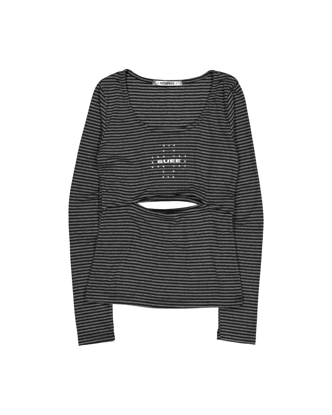 【SETUP-EXE】STRIPED U-NECK SLIT TEE