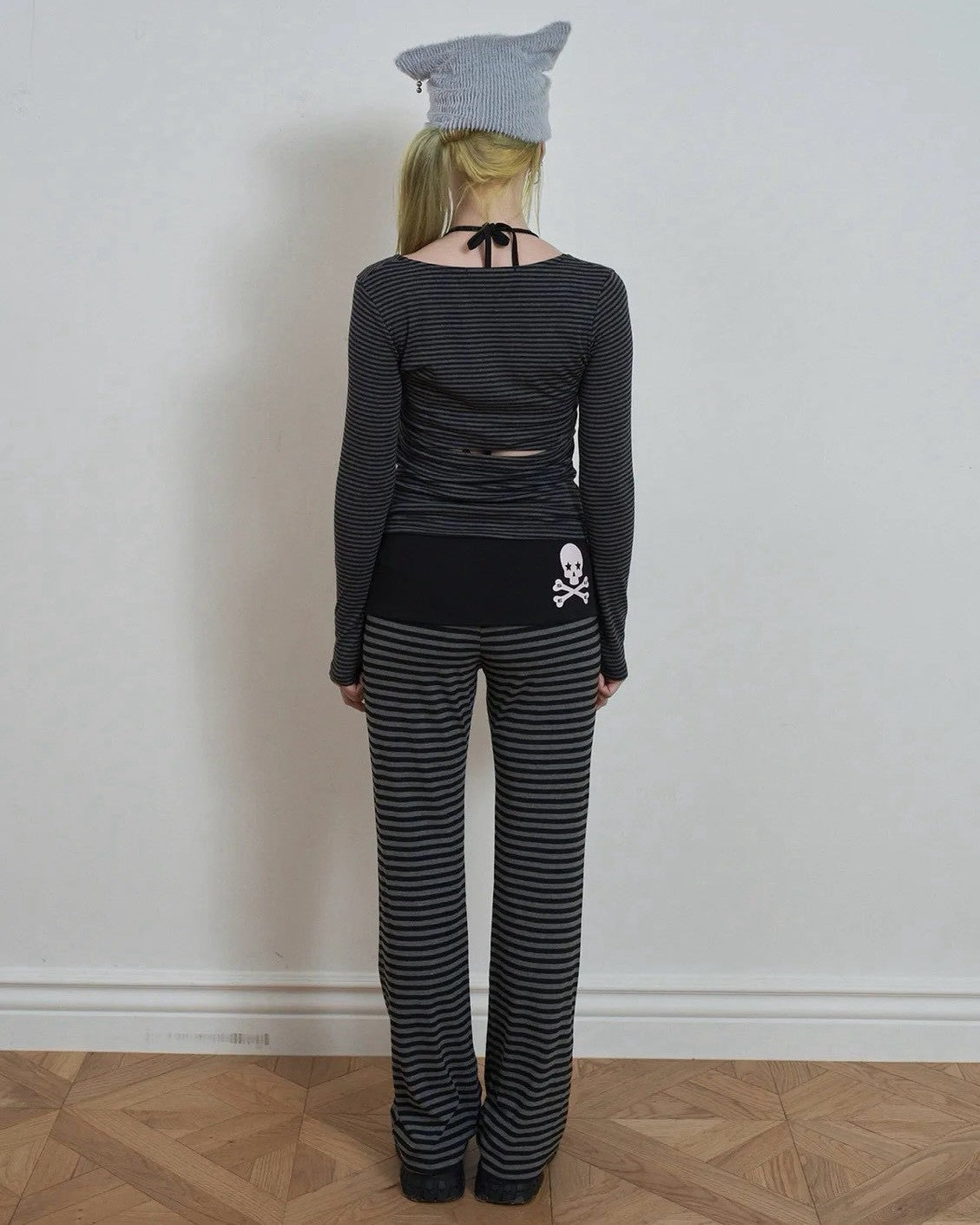 【SETUP-EXE】STRIPED U-NECK SLIT TEE