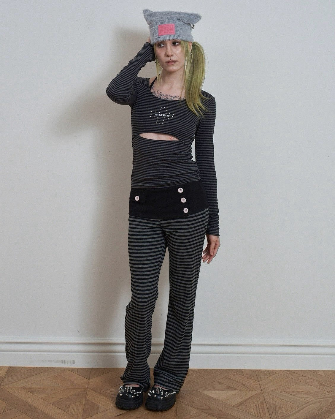 【SETUP-EXE】SKULL LOGO STRIPE FLARE PANTS