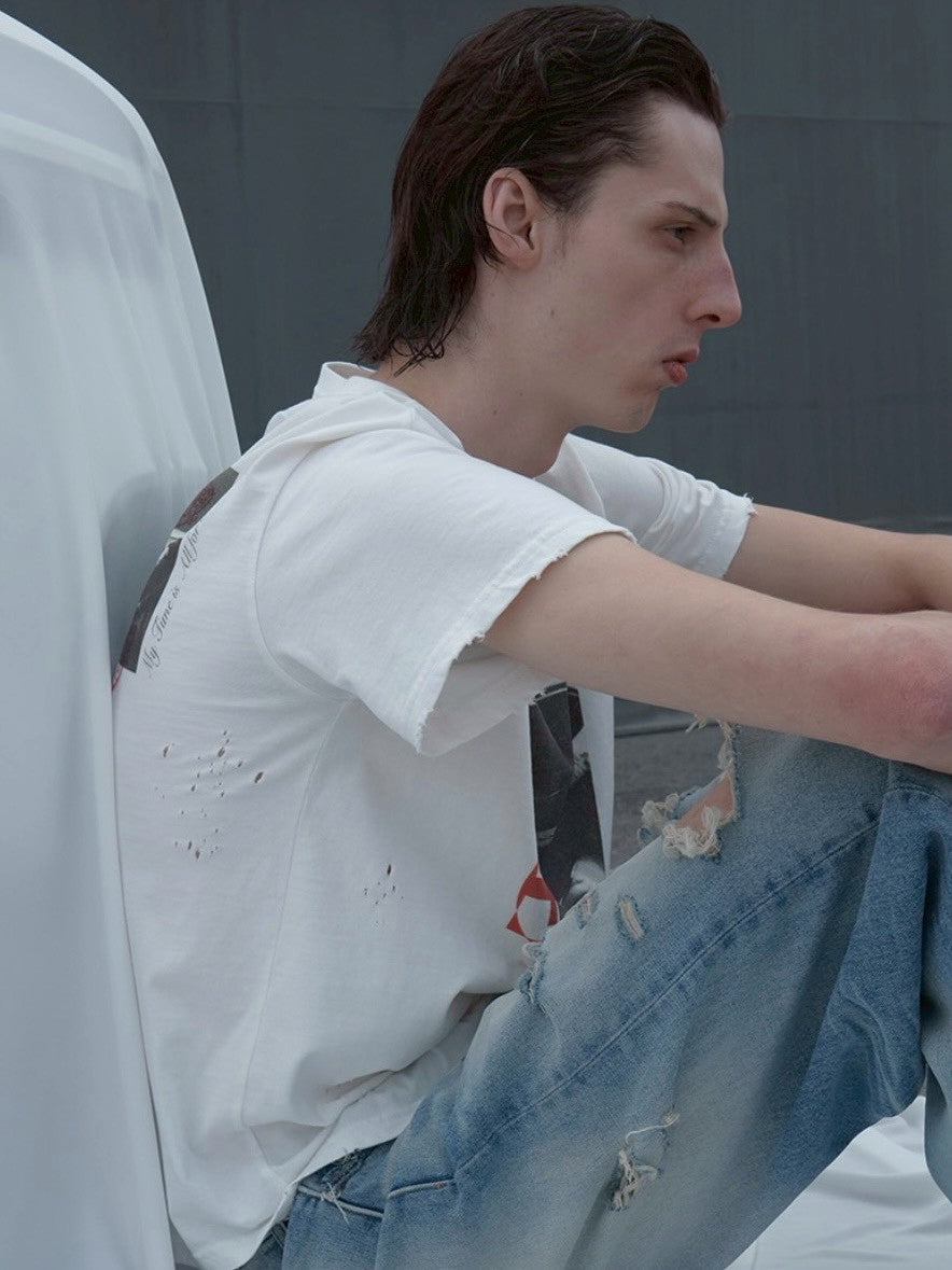 SUNDAY OFF CLUB】The Night Porter Distressed T-Shirt – PRESSING