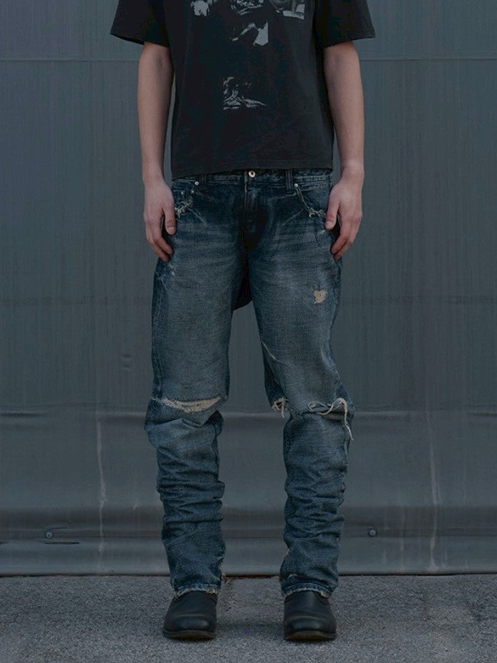 【SUNDAY OFF CLUB】Thrashed Straight Leg jeans