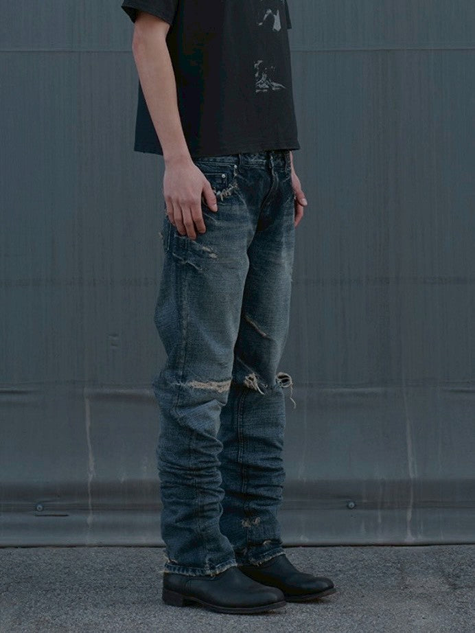 【SUNDAY OFF CLUB】Thrashed Straight Leg jeans