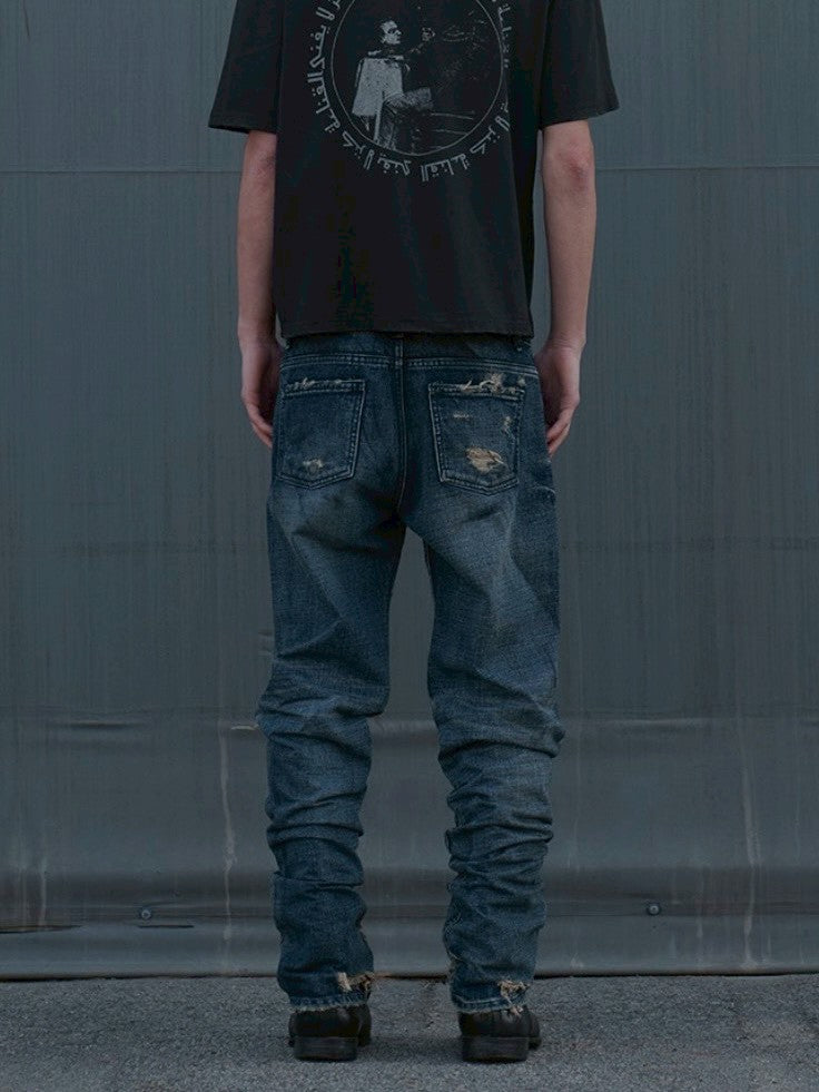 【SUNDAY OFF CLUB】Thrashed Straight Leg jeans