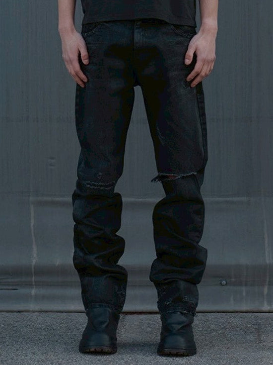 【SUNDAY OFF CLUB】Waxed Thrashed Straight Leg jeans