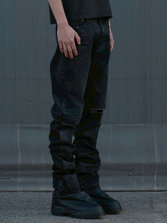 【SUNDAY OFF CLUB】Waxed Thrashed Straight Leg jeans
