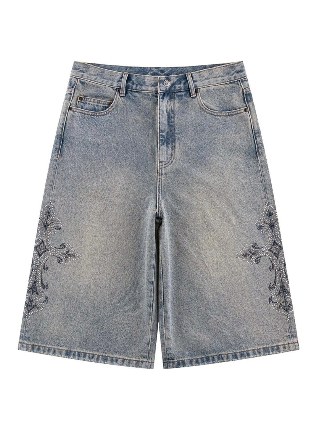 【SUPPLIER】Royal Cross Rhinestone Baggy Denim Shorts