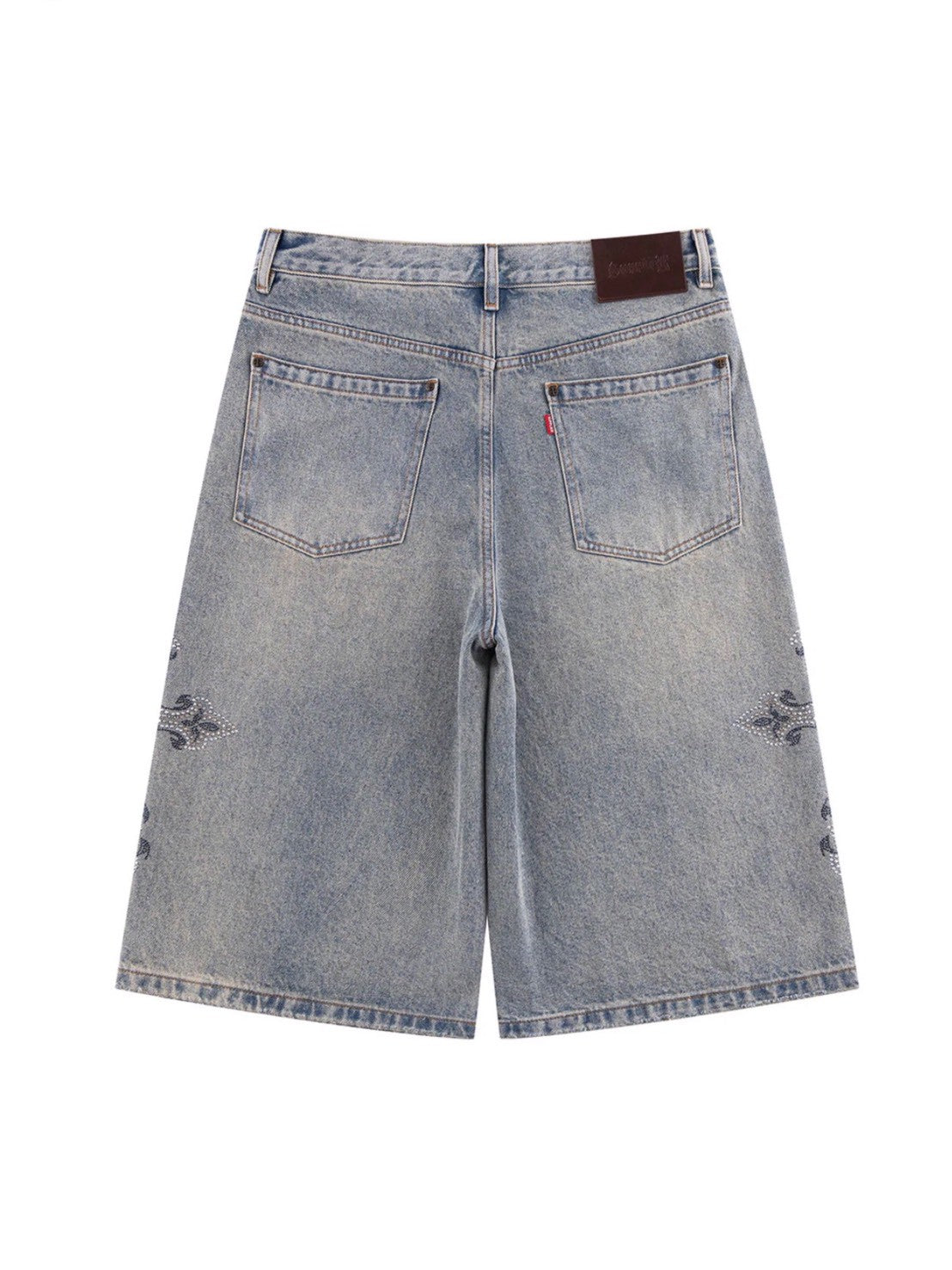 【SUPPLIER】Royal Cross Rhinestone Baggy Denim Shorts