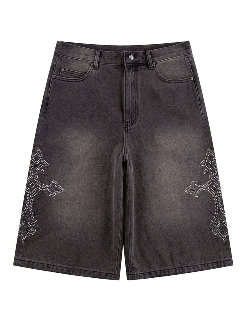 【SUPPLIER】Royal Cross Rhinestone Baggy Denim Shorts