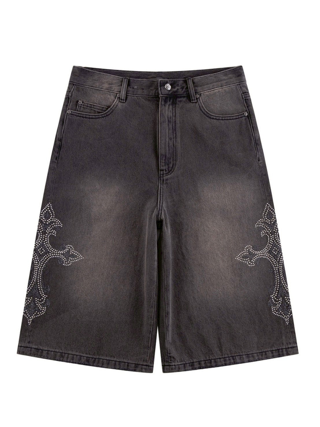 【SUPPLIER】Royal Cross Rhinestone Baggy Denim Shorts