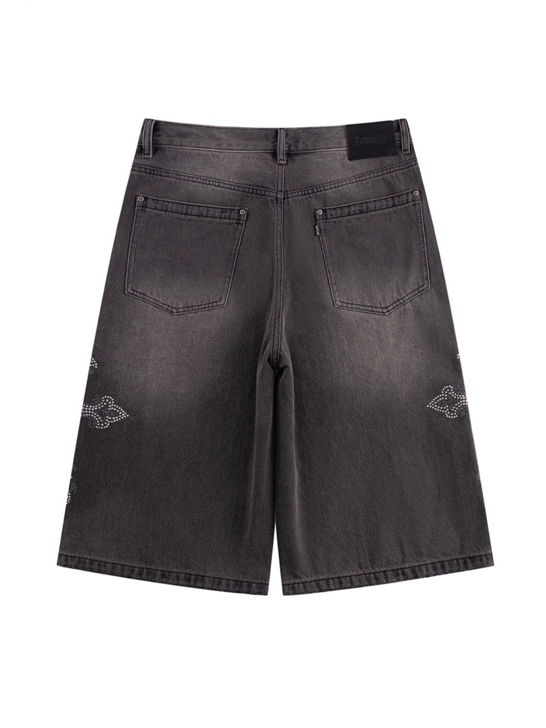 【SUPPLIER】Royal Cross Rhinestone Baggy Denim Shorts