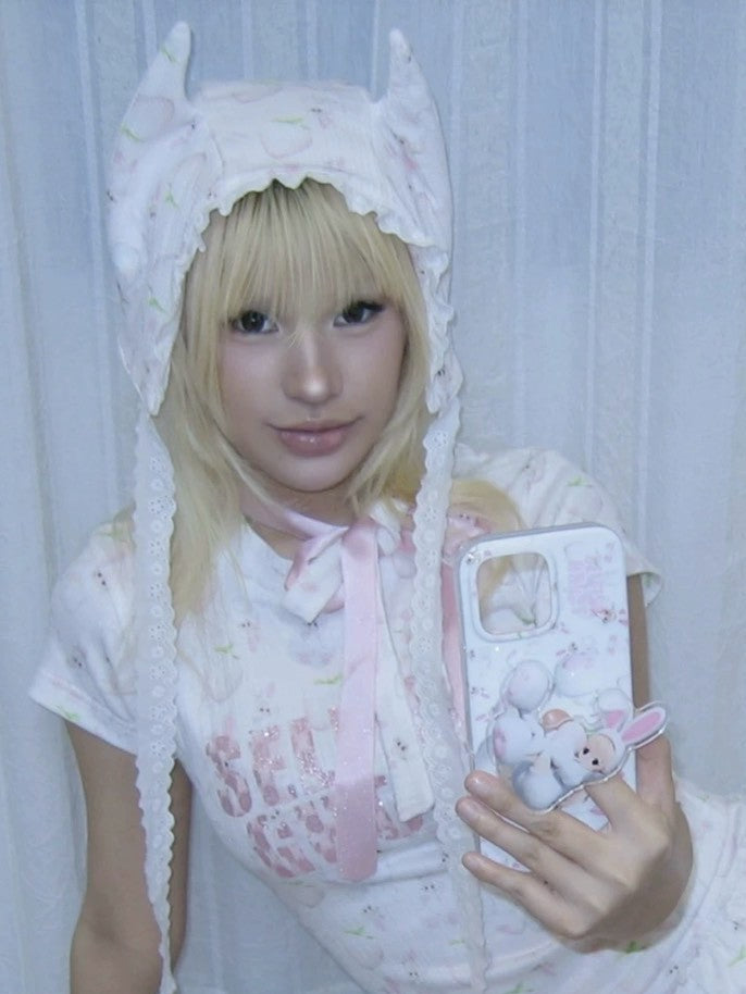 【SelfishGhost】Rabbit print stretch fit bodysuit headdress