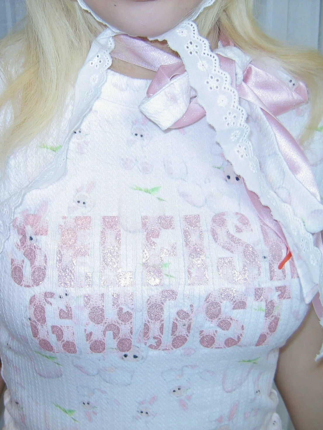【SelfishGhost】Rabbit print stretch fit bodysuit tee