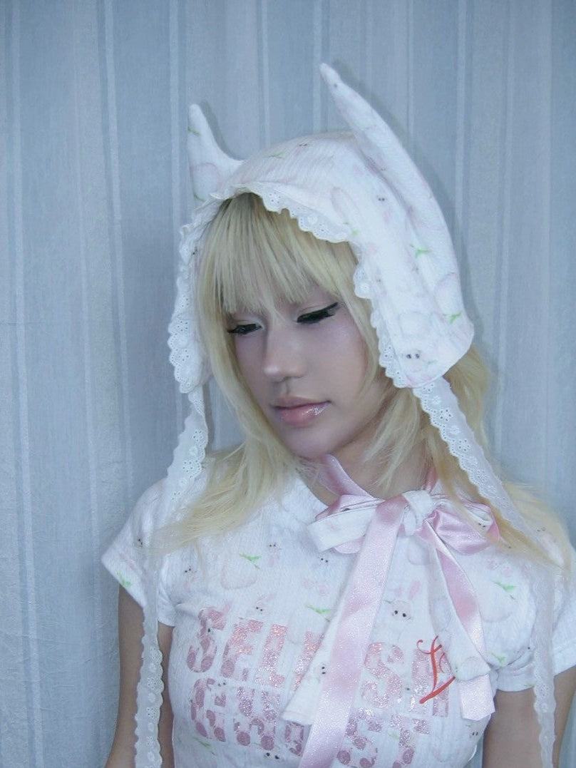 【SelfishGhost】Rabbit print stretch fit bodysuit headdress