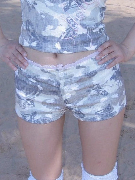 【SelfishGhost】Anime camo bodycon stretch shorts
