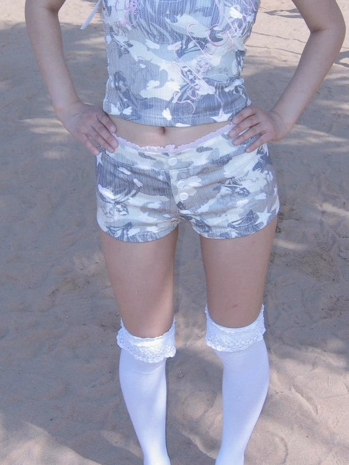 【SelfishGhost】Anime camo bodycon stretch shorts