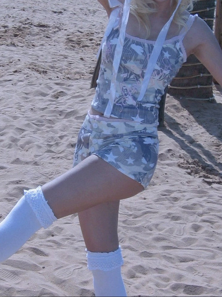 【SelfishGhost】Anime camo bodycon stretch shorts
