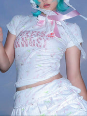 【SelfishGhost】Rabbit print stretch fit bodysuit tee