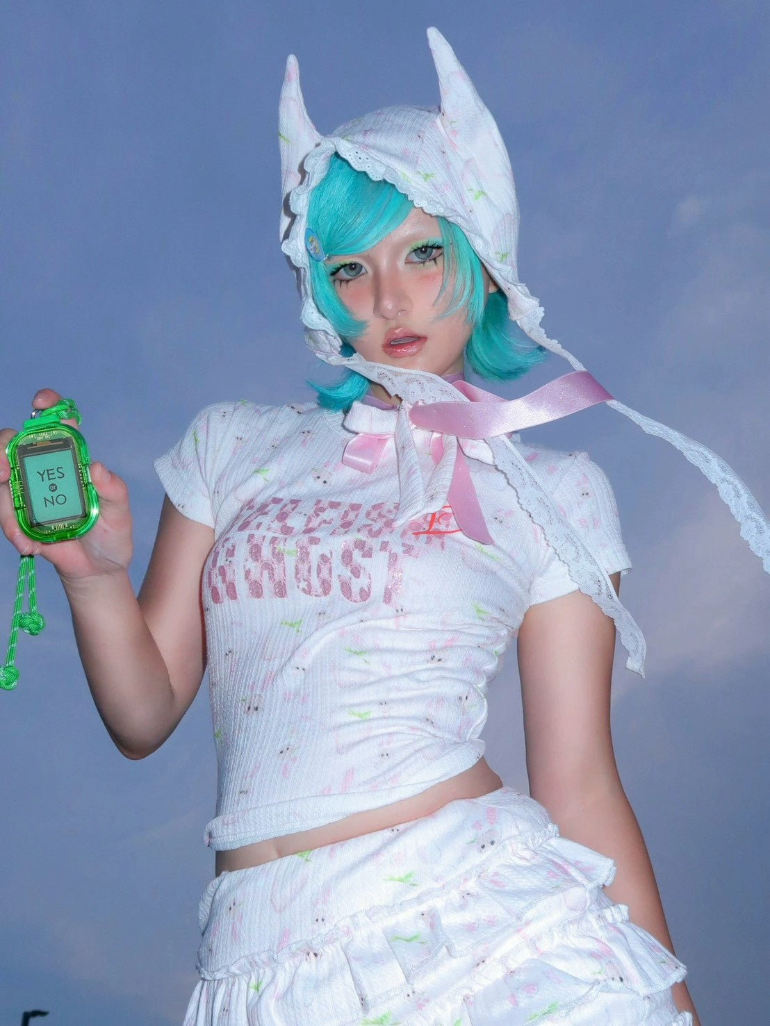 【SelfishGhost】Rabbit print stretch fit bodysuit tee