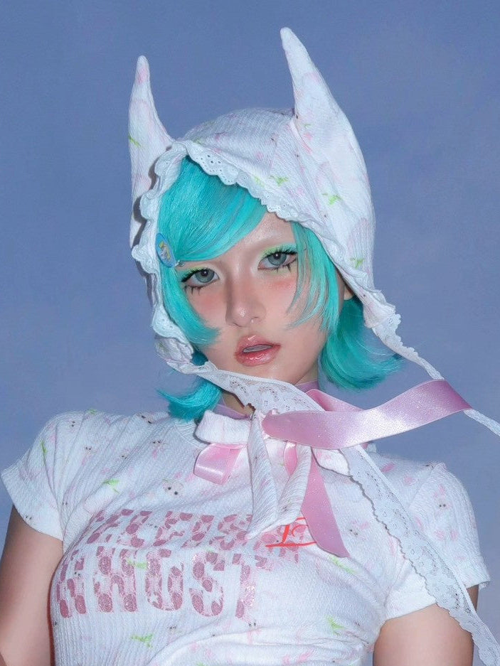 【SelfishGhost】Rabbit print stretch fit bodysuit headdress