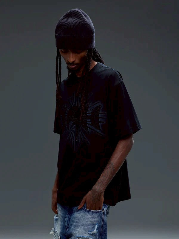 【The Boy Has No Patience】STAR EMBROIDERY PATCH & RHINESTONE S/S TEE