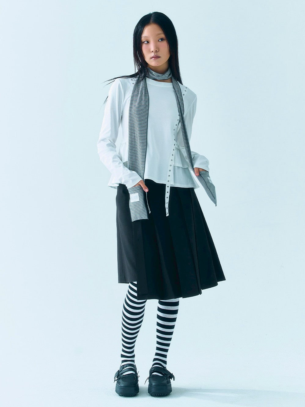 【TUOMIO】STRIPE POCKET SCARF