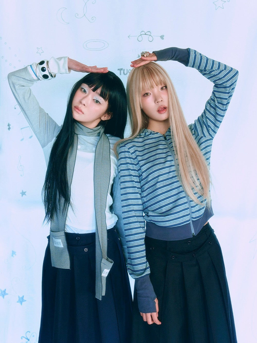 【TUOMIO】BUTTON STRIPE HOOD ZIP-UP