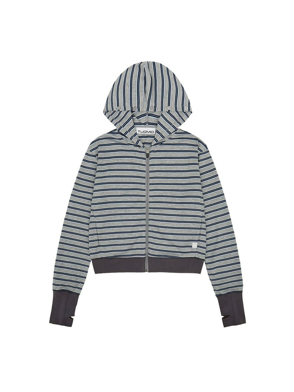 【TUOMIO】BUTTON STRIPE HOOD ZIP-UP