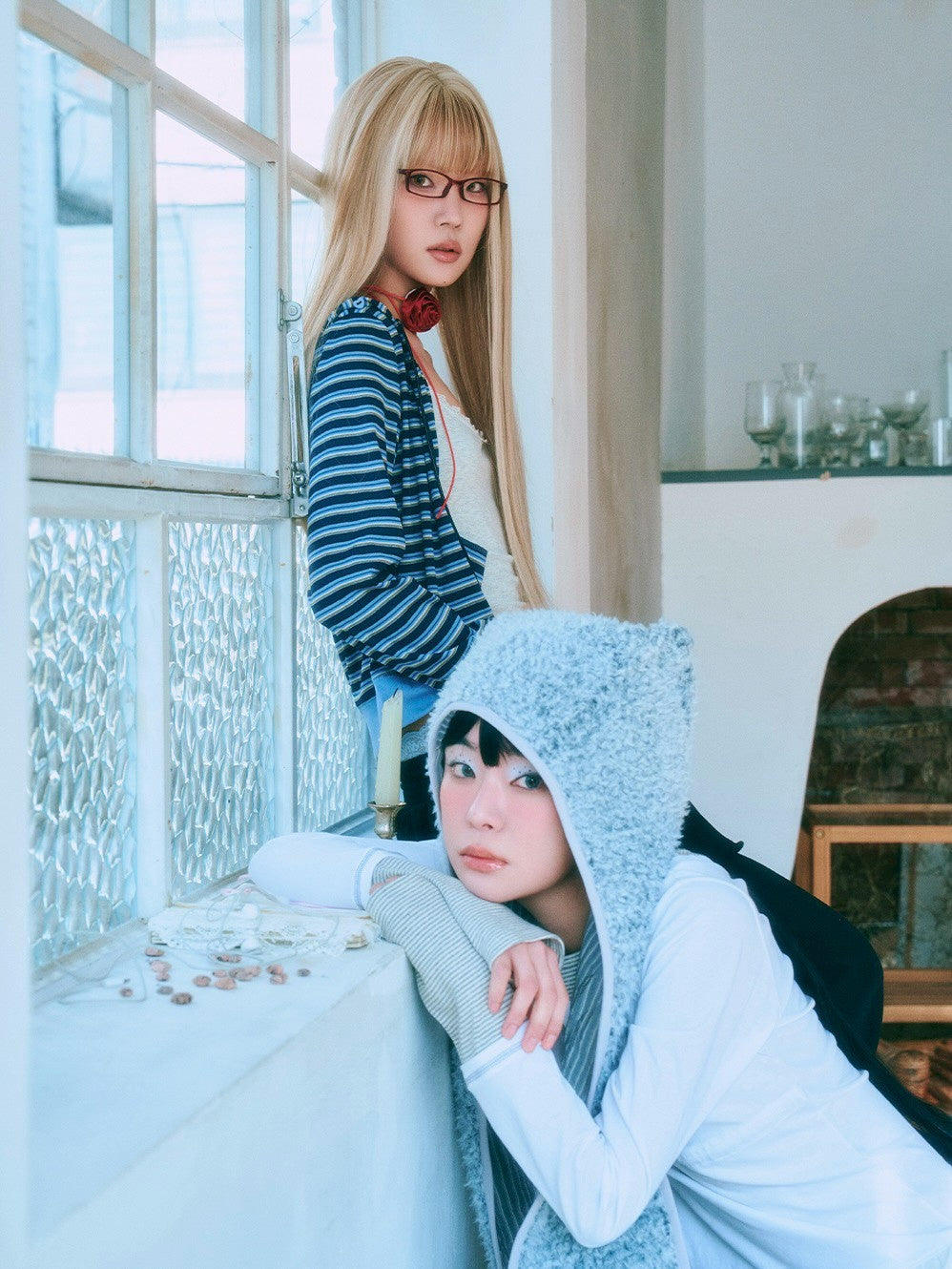 【TUOMIO】BUTTON STRIPE HOOD ZIP-UP