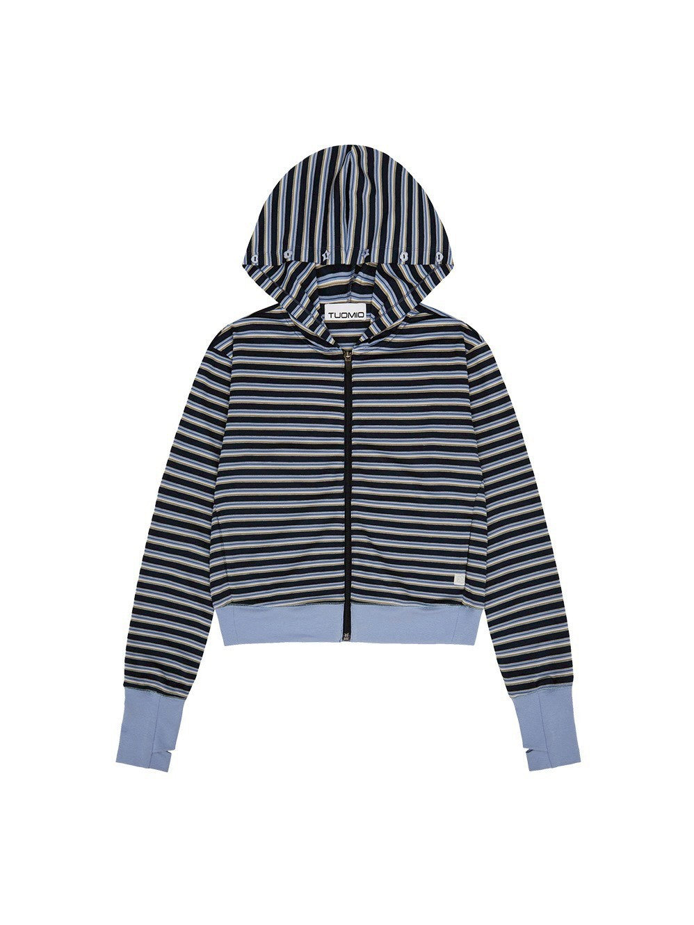 【TUOMIO】BUTTON STRIPE HOOD ZIP-UP