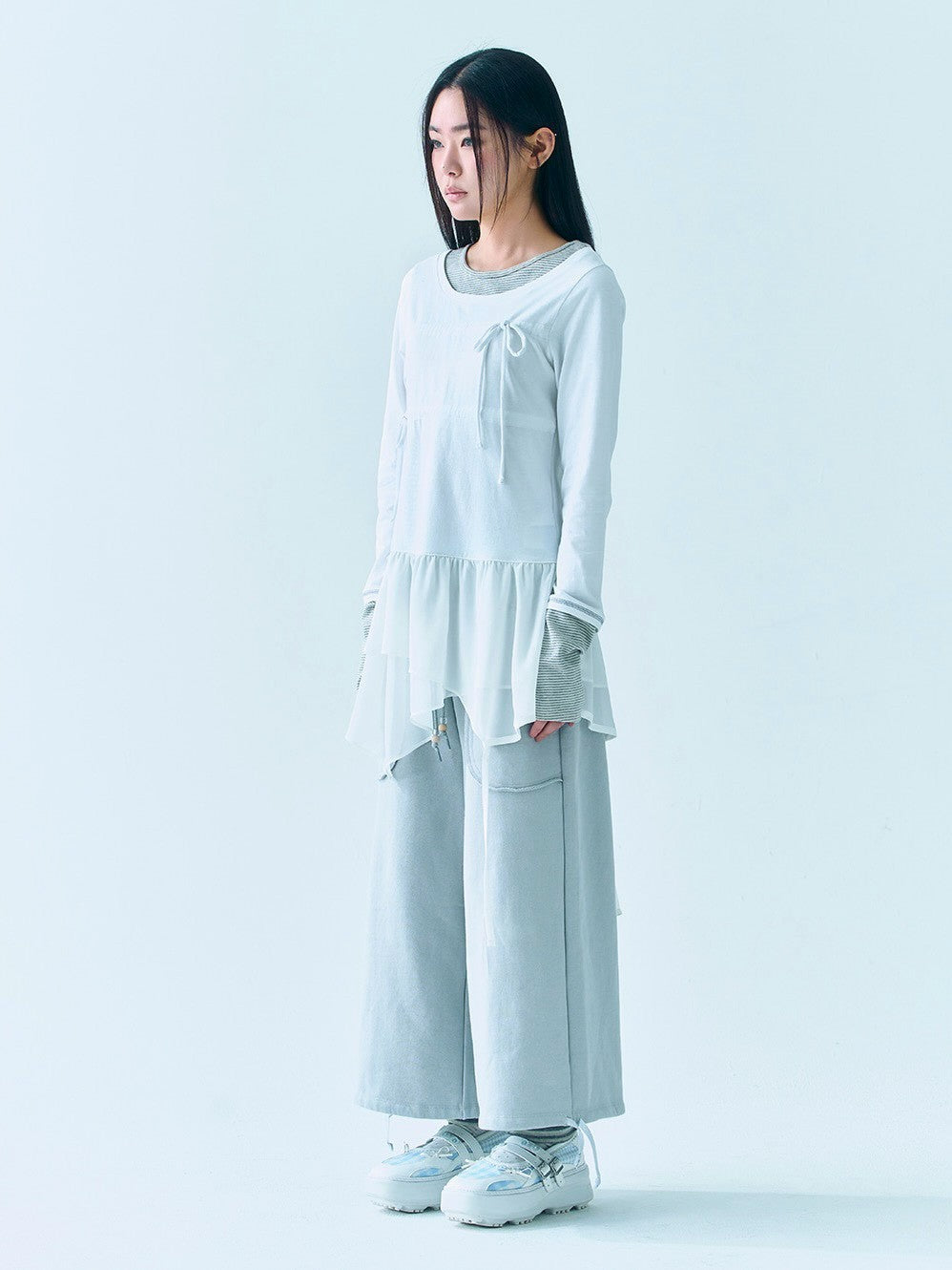 【TUOMIO】LAYERED TAIL RIBBON TOP